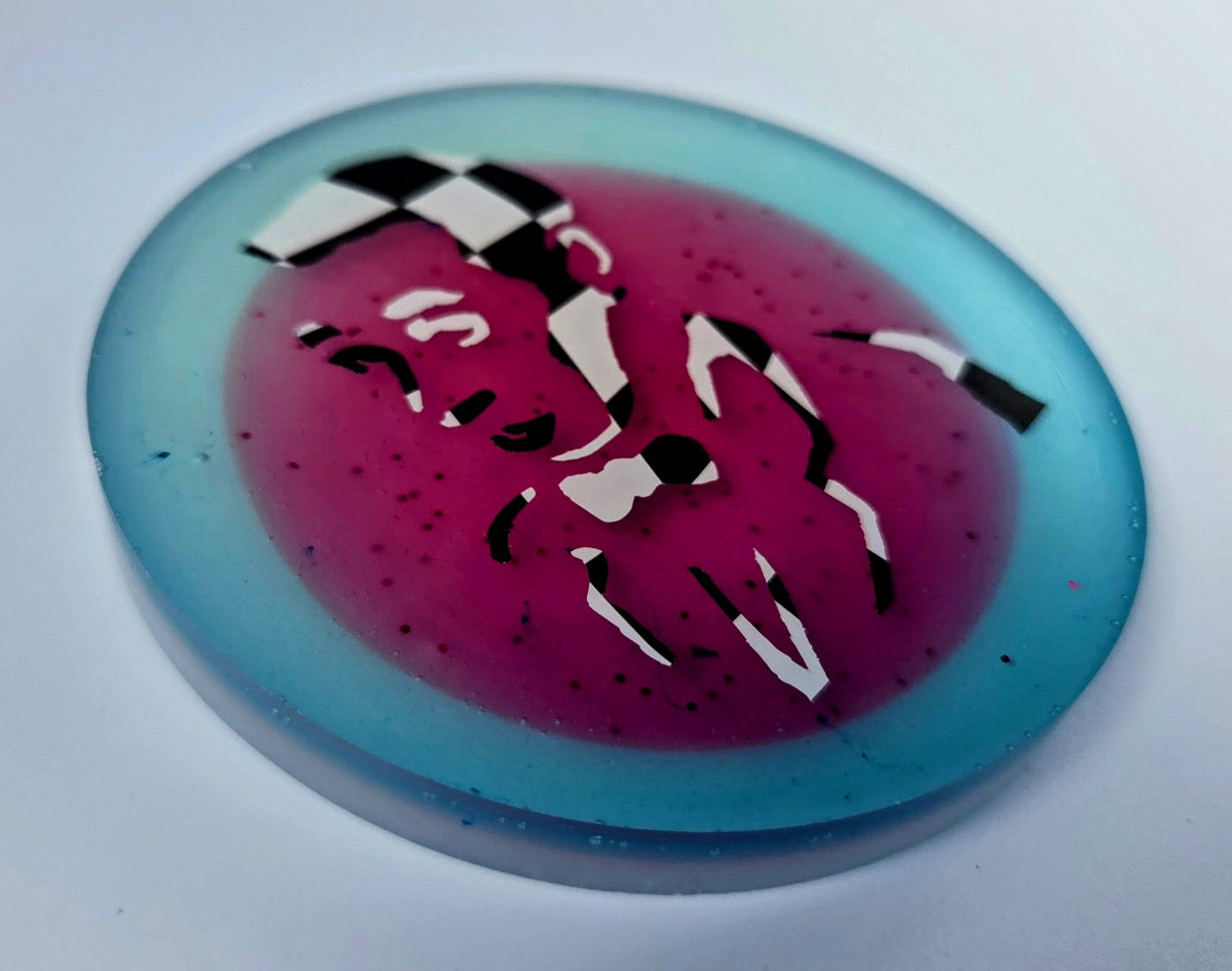 Checkered PeeWee Glow Disc Golf Marker/Coaster FINAL SALE/DEFECT