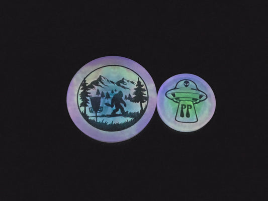 Poppycock UFO Weirder Thangz/Sasquatch Playing Disc Golf                              Poppycock UFO Strange Best Budz Double Sided Glow Mini Pack