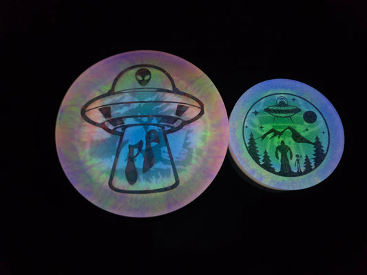 Poppycock UFO Weirder Thangz/Sasquatch Playing Disc Golf                              Poppycock UFO Strange Best Budz Double Sided Glow Mini Pack