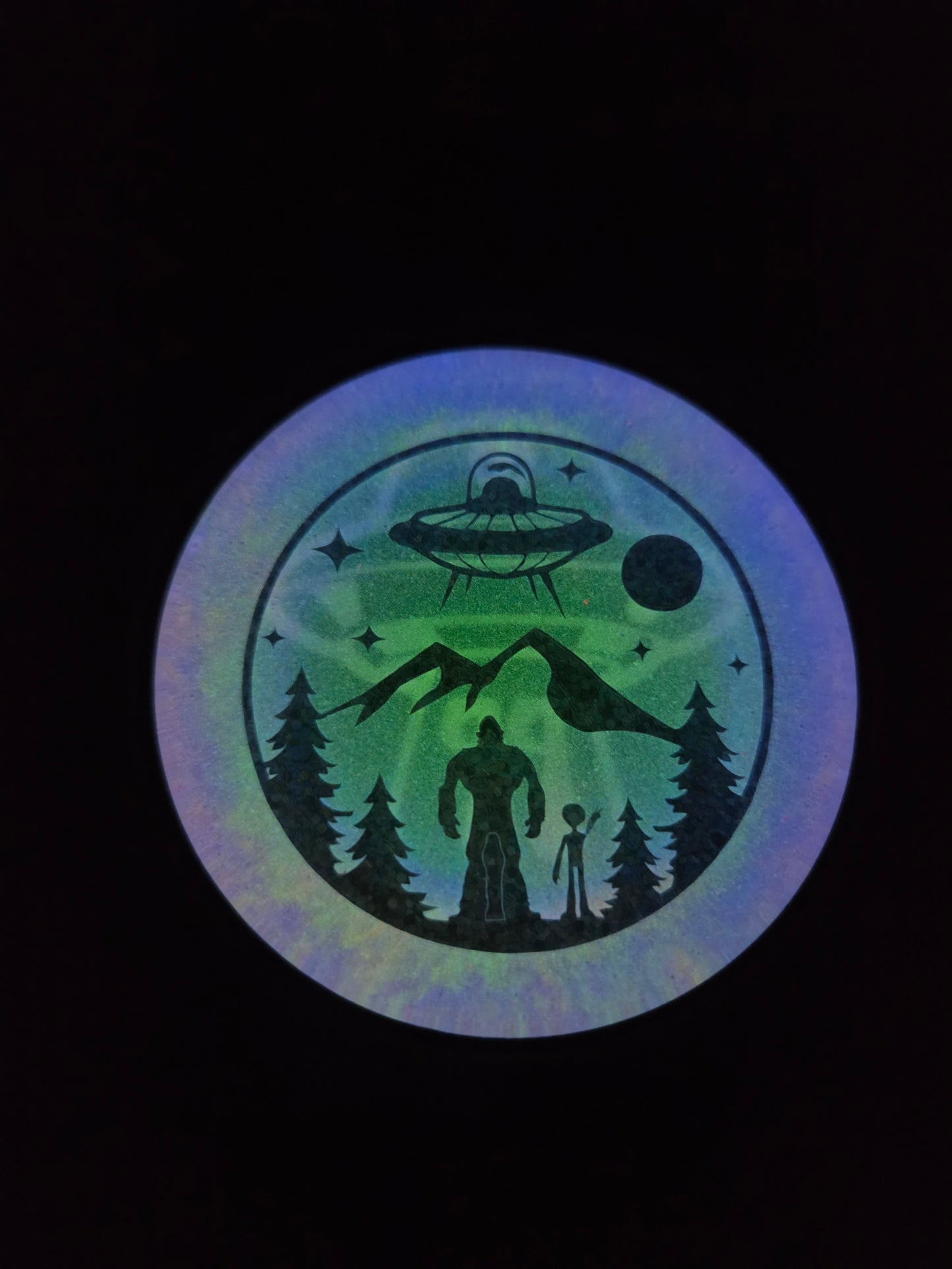 Poppycock UFO Weirder Thangz/Sasquatch Playing Disc Golf                              Poppycock UFO Strange Best Budz Double Sided Glow Mini Pack